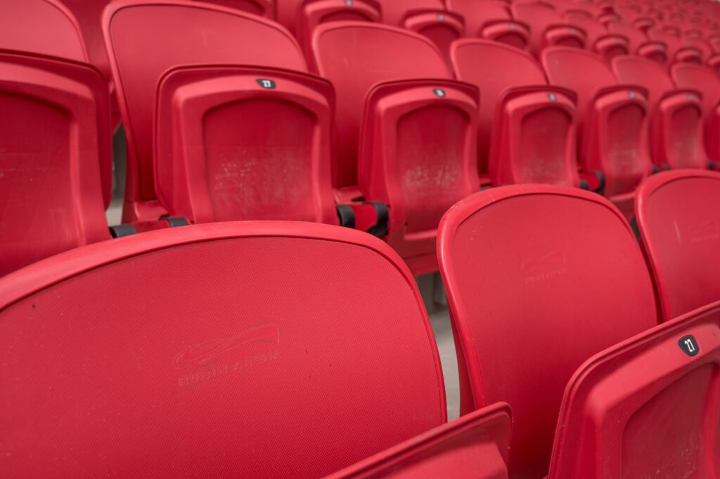 Bright red stadium seat